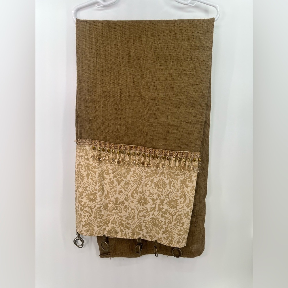 Set of 2 Handmade Embellished Burlap Curtain Panels Patterned Fabric w/ Beads